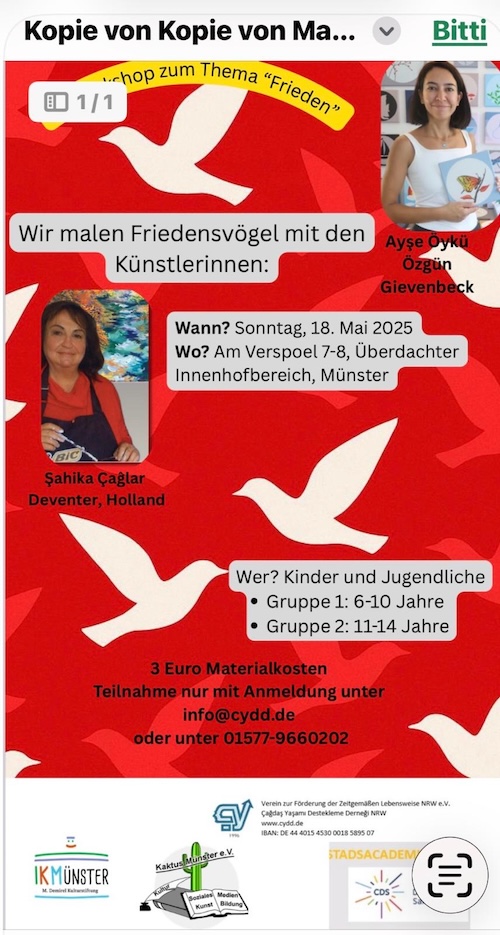 Barış temalı sanat atölyesi — Münster, 18 Mayıs 2025