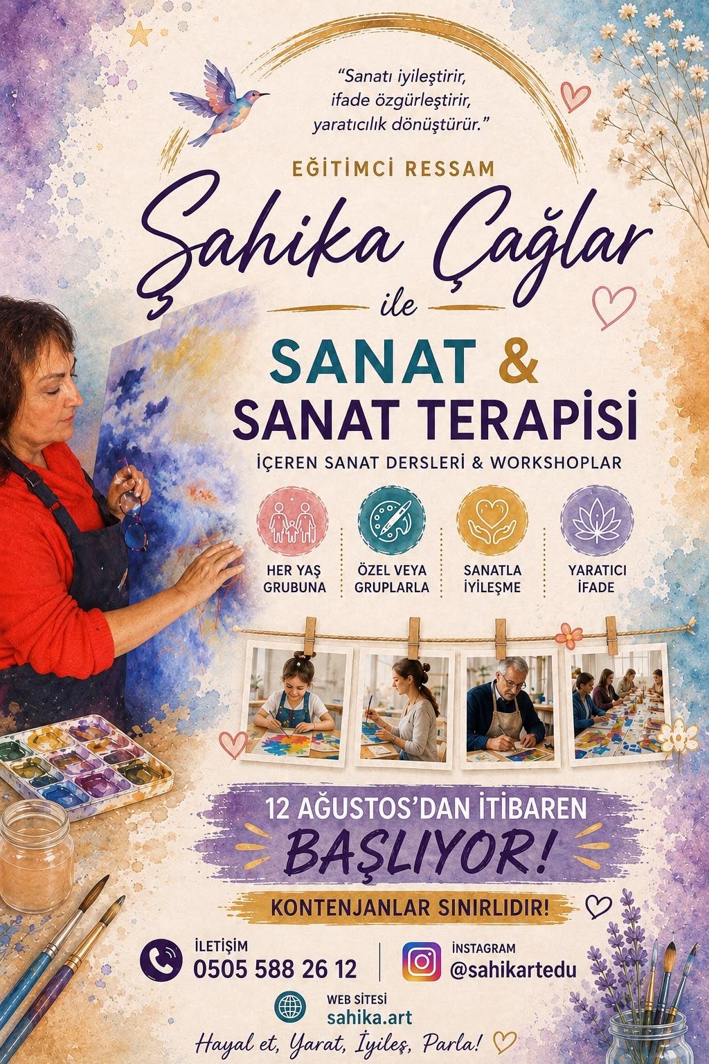 Sanat & Sanat Terapisi dersleri ve workshoplar — 12 Ağustos 2026'dan itibaren